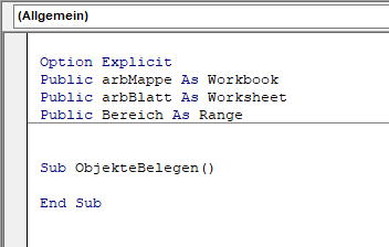 Objektvariablen auf Projektebene deklarieren