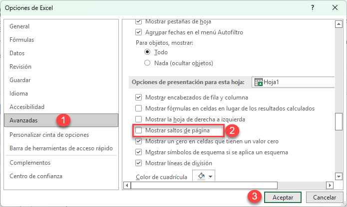 Opciones de Presentación para esta Hoja