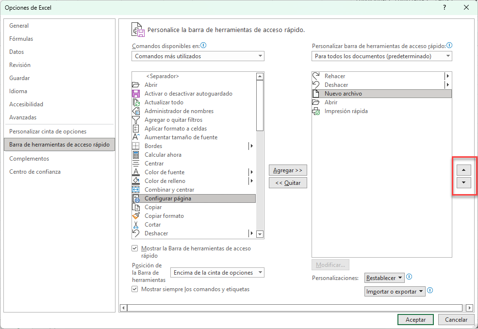 Organizar Barra de Herramientas de Acceso Rápido
