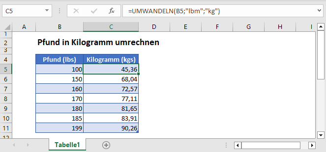 Pfund in Kilogramm umrechnen Hauptfunktion