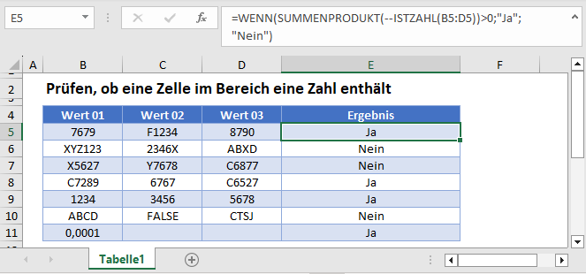 Pruefen ob Zelle Zahl enthaelt Hauptfunktion 