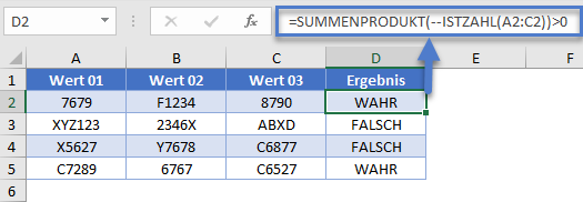 Pruefen ob Zelle Zahl enthaelt SUMMENPRODUKT ISTZAHL Funktion