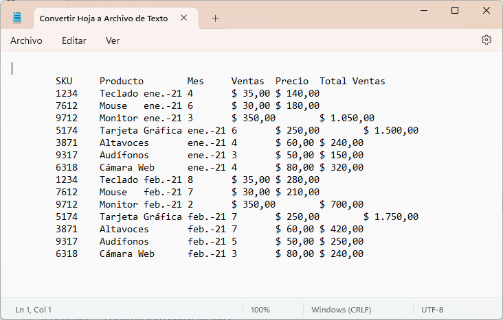 Resultado Texto Delimitado por Tabulaciones