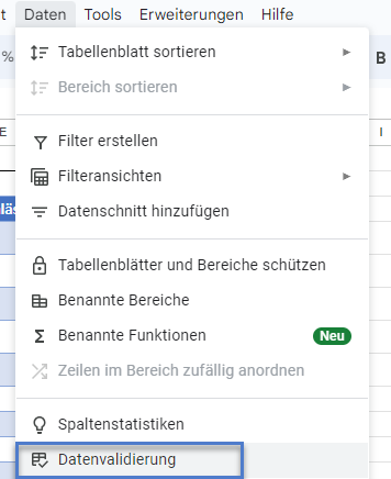 Risikomatrix Datenvalidierung in Google Sheets