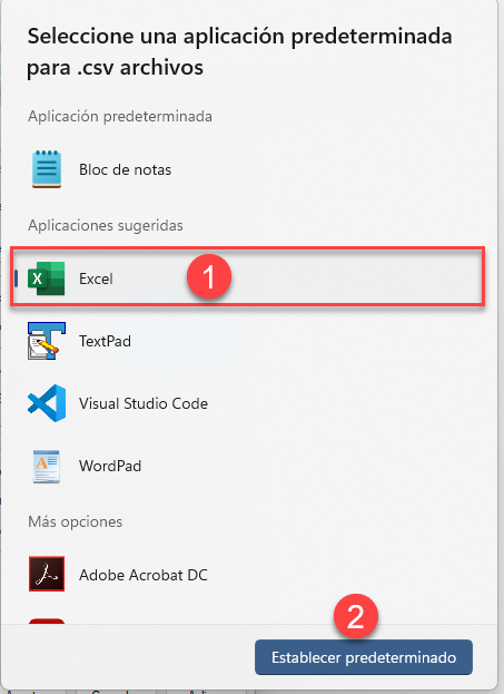 Seleccionar Aplicación Predeterminada para Archivos CSV