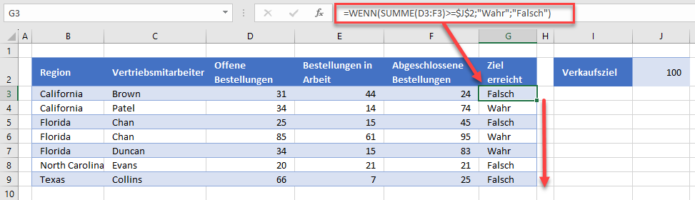 Spalte zum Hervorheben der Zeile ausfuellen