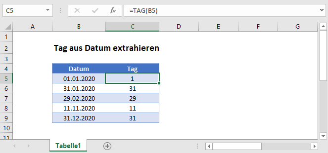 Tag aus Datum extrahieren Hauptfunktion