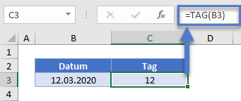 Tag aus Datum extrahieren TAG Funktion
