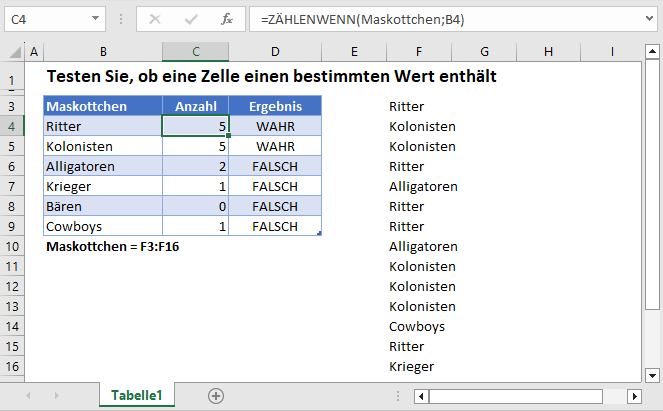 Testen of Zelle einen bestimmten Wert enthaelt Hauptfunktion