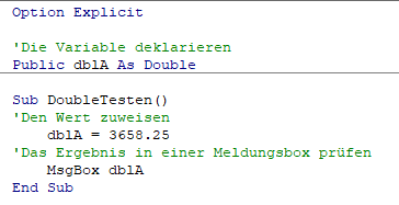 VBA Doube Variable Globale Ebene