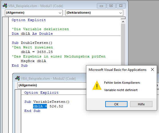 VBA Doube Variable Kompilierfehler