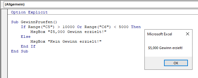 VBA If Or Meldungsbox