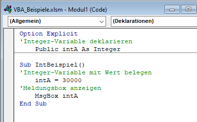 VBA Integer Variable Globale Ebene