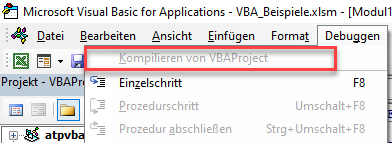 VBA Projekt Kompilierschaltfläche ausgeraut