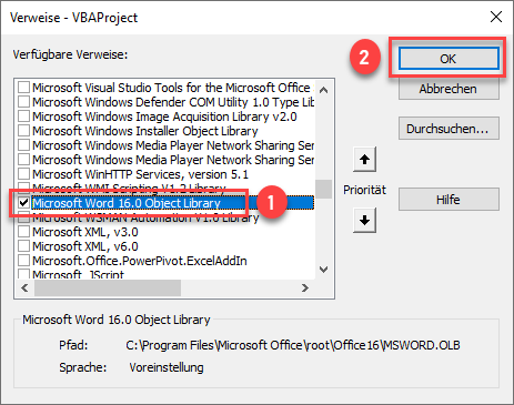 VBA Verweise MS Word Bibliothek