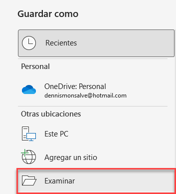 Ventana Guardar como en Excel