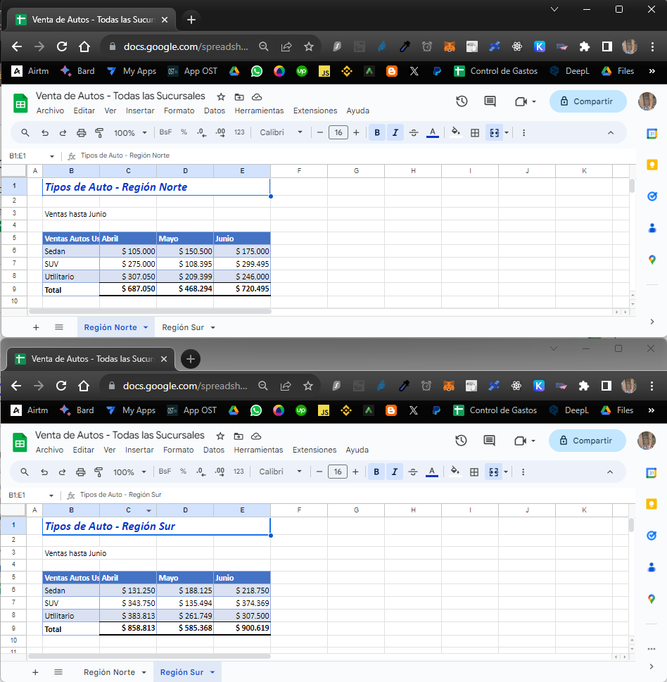 Ver Dos Hojas del Mismo Libro en Google Sheets