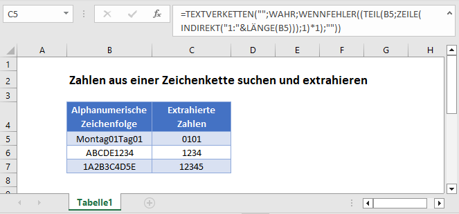 Zahlen aus Zeichenkette suchen extrahieren Hauptfunktion