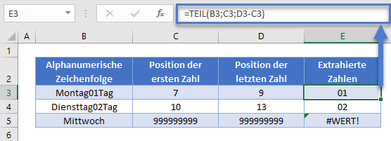 Zahlen aus Zeichenkette suchen extrahieren TEIL Funktion