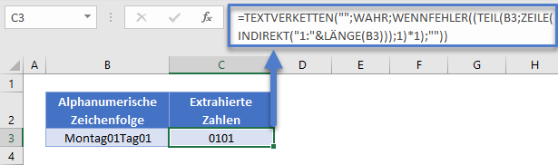 Zahlen aus Zeichenkette suchen extrahieren TEXTVERKETTEN Funktion Beispiel2