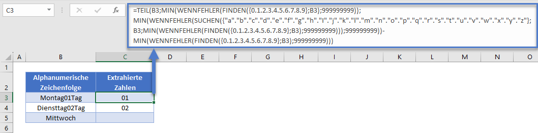 Zahlen aus Zeichenkette suchen extrahieren vor Excel 2016