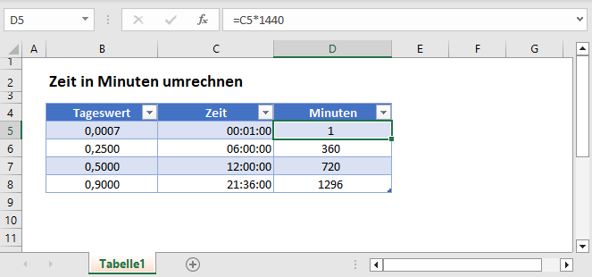 Zeit in Minuten umrechnen Hauptfunktion