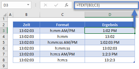 Zeitwerte mit TEXT Funktion formatieren