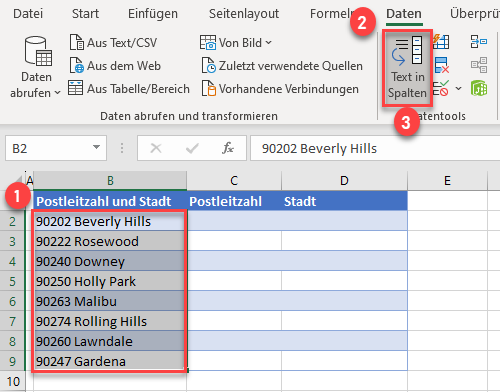 Zelle in zwei Spalten in Excel