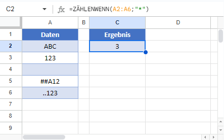 Zellen mit beliebigem Text zaehlen Google Sheets