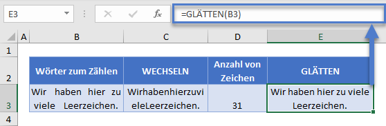 Zusaetzliche Leerzeichen mit GLAETTEN Funktion entfernen