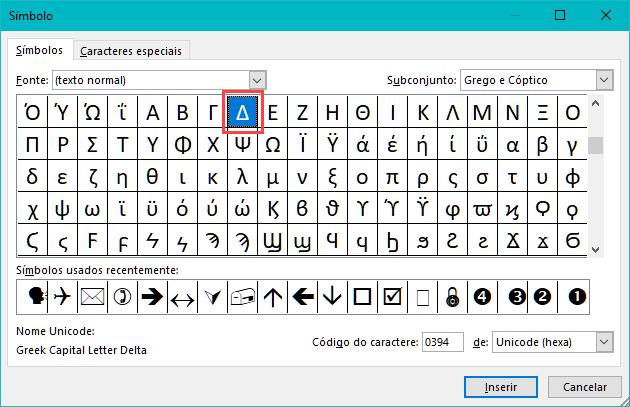 caracter especial delta