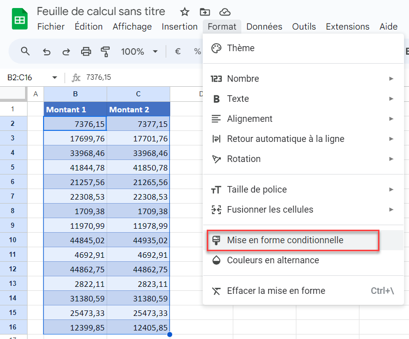 comparer deux colonnes format gs