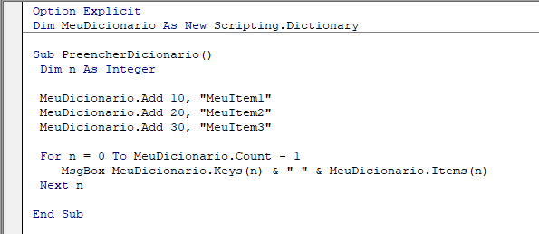 dicionario nivel modulo