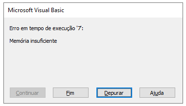 erro memoria insuficiente