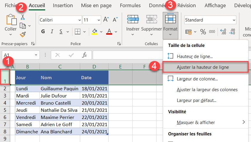 excel ajuster cellule format ligne