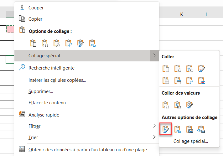 excel appliquer colonne collage special