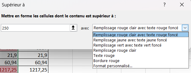 excel appliquer colonne remplissage superieur