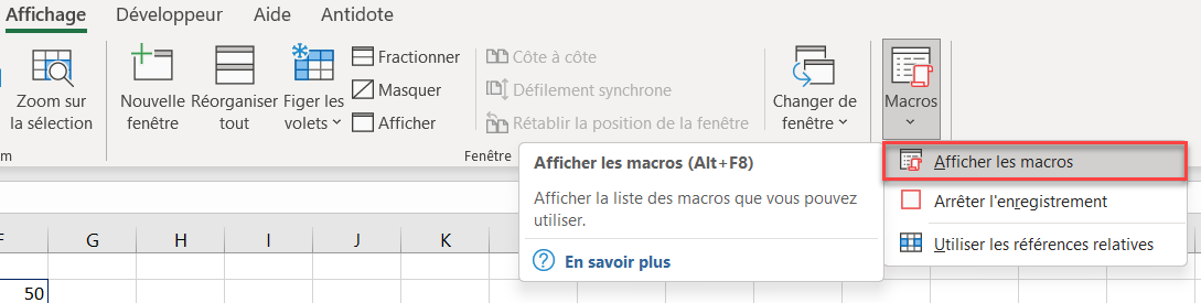 excel appliquer feuille afficher macro