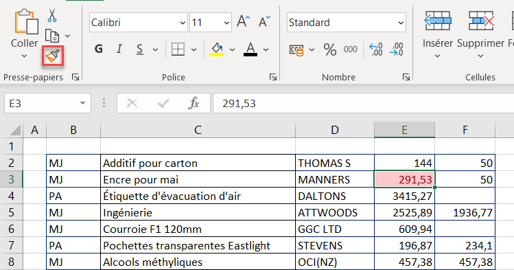 excel appliquer feuille reproduire