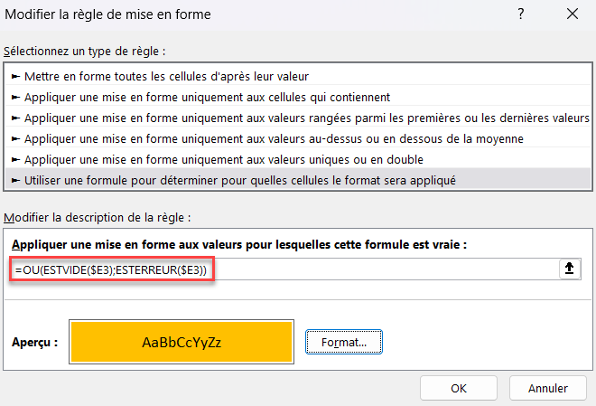 excel base formule estvide esterreur