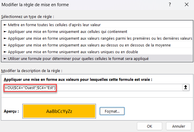 excel base formule ou