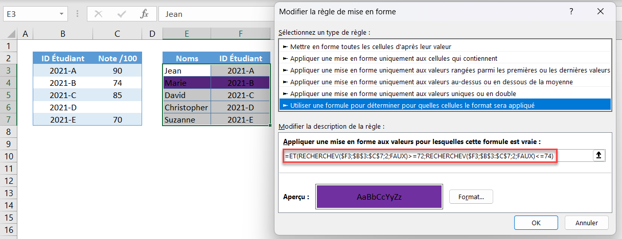 excel recherchev formule conditionnel