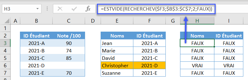 excel recherchev formule estvide cellule