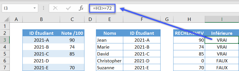 excel recherchev inferieure