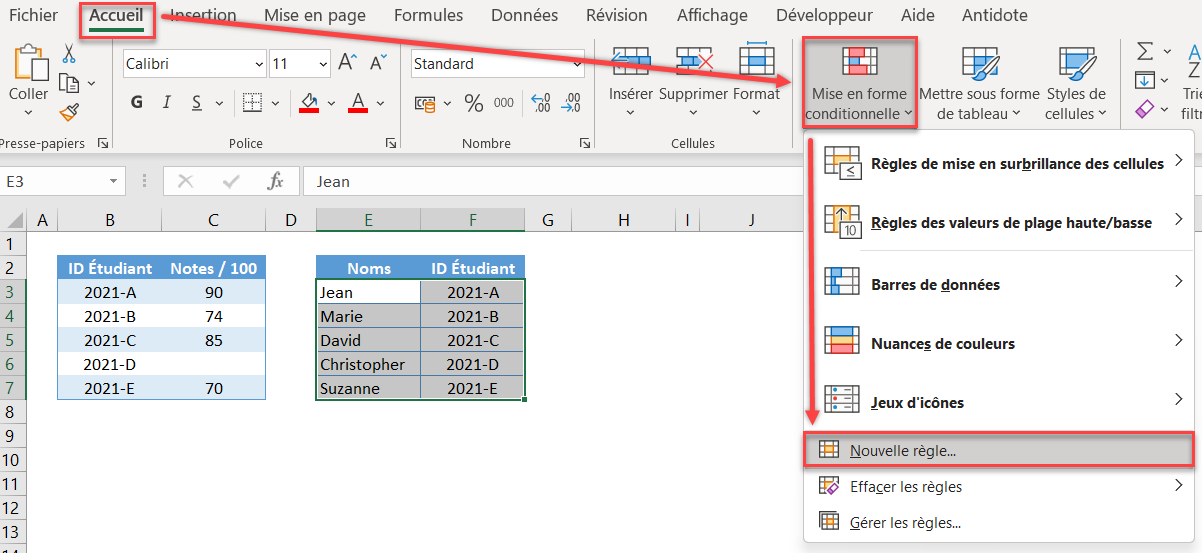 excel recherchev nouvelle regle