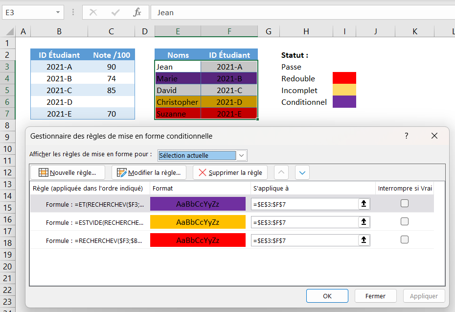 excel recherchev regles multiples