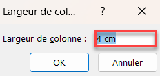 excel taille cellule 4cm