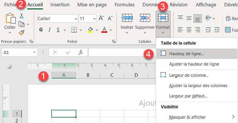 excel taille cellule changer hauteur ligne