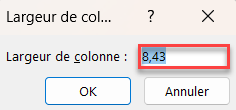 excel taille cellule largeur colonne retour 8