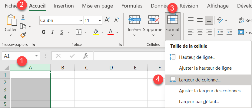 excel taille cellule largeur colonne retour